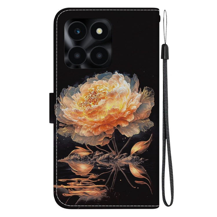 For Honor X6a Crystal Texture Colored Drawing Leather Phone Case(Gold Peony)