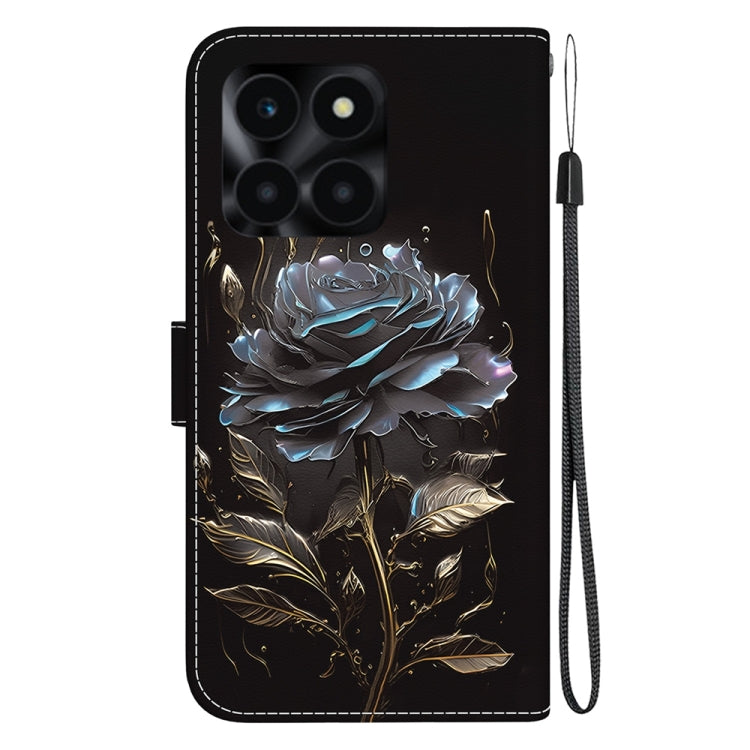 For Honor X6a Crystal Texture Colored Drawing Leather Phone Case(Black Rose)