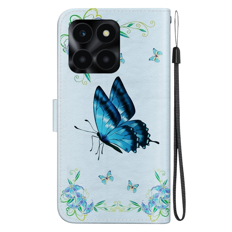 For Honor X6a Crystal Texture Colored Drawing Leather Phone Case(Blue Pansies)