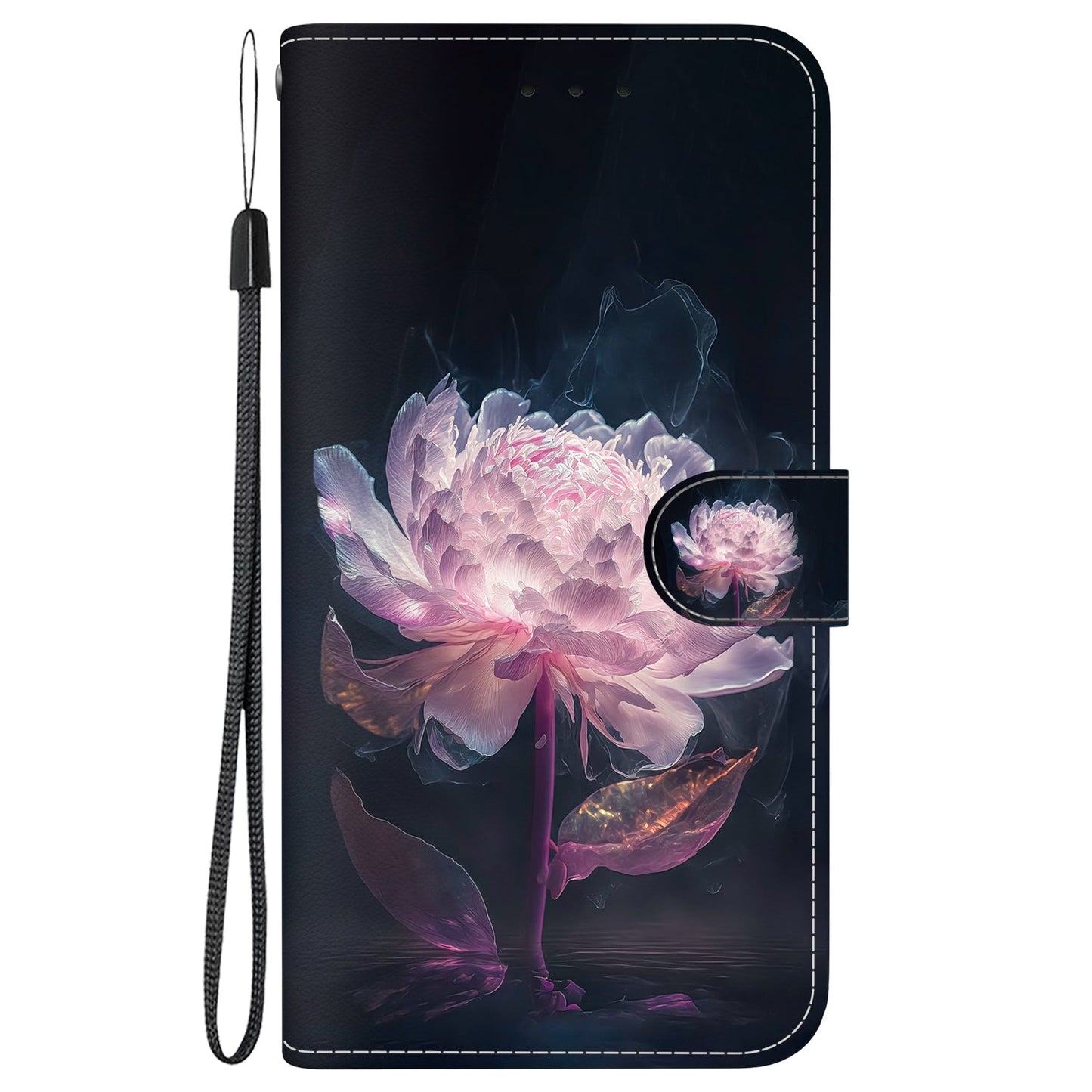 For iPhone 16e Crystal Texture Colored Drawing Leather Phone Case(Purple Peony)