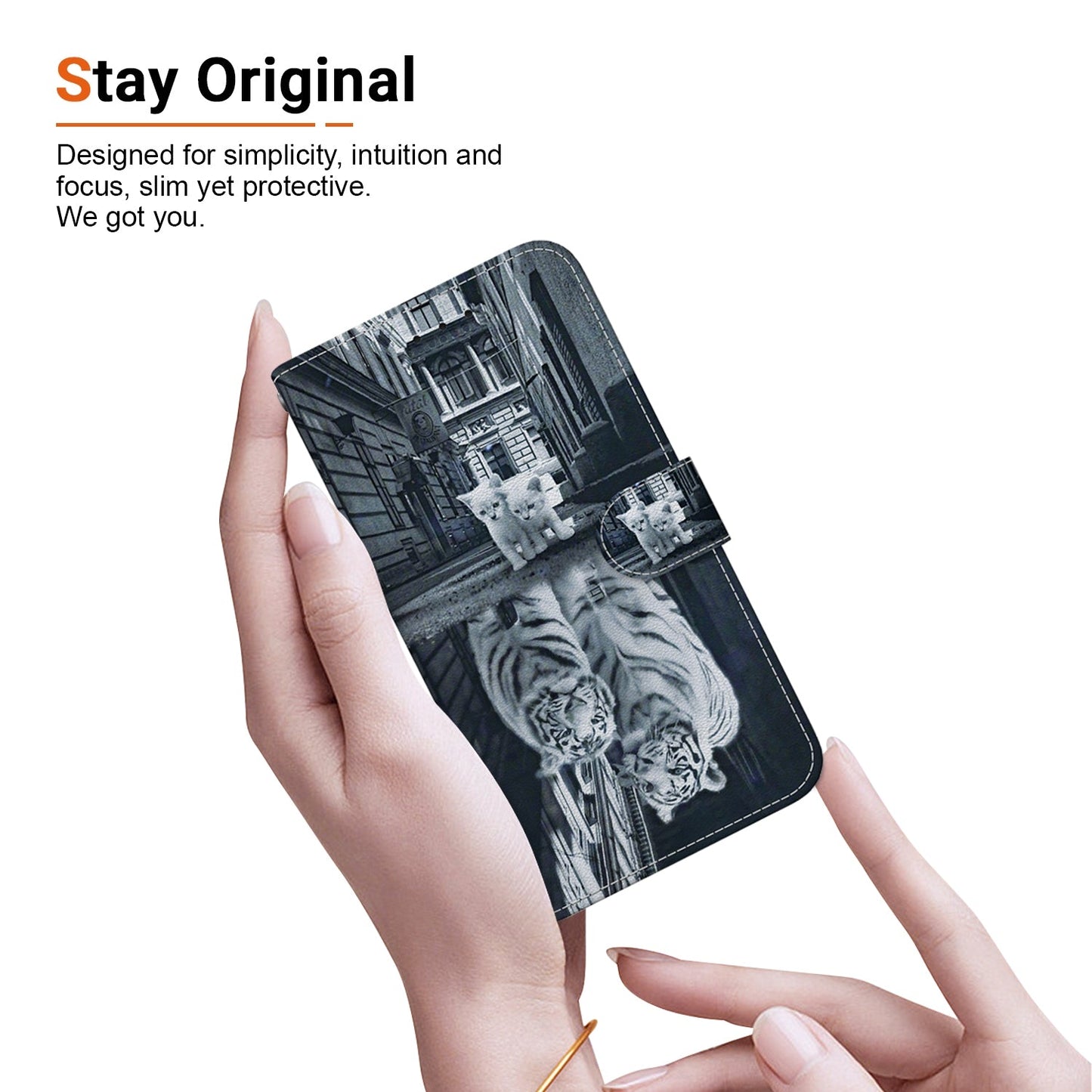 For iPhone 16e Crystal Texture Colored Drawing Leather Phone Case(Cat Tiger Reflection)