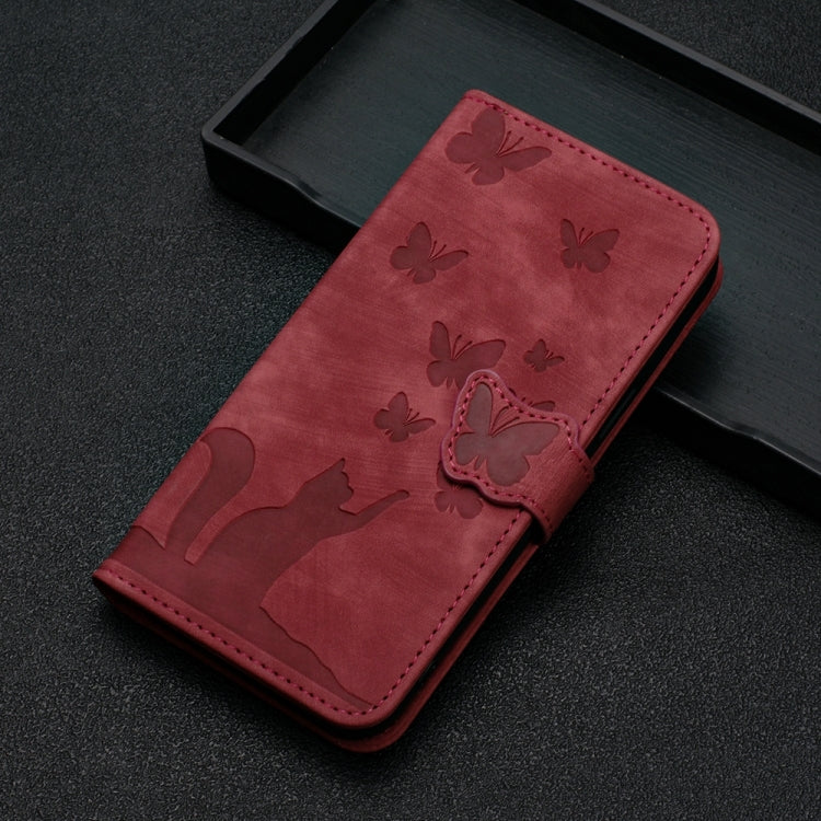 For Samsung Galaxy S24 5G Butterfly Cat Embossing Flip Leather Phone Case(Red)
