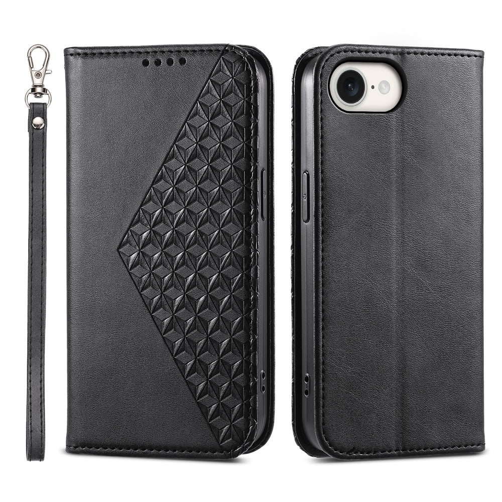 For iPhone 16e Cubic Grid Calf Texture Magnetic Leather Phone Case(Black)