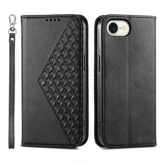 For iPhone 16e Cubic Grid Calf Texture Magnetic Leather Phone Case(Black)