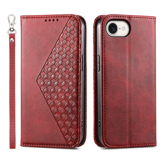 For iPhone 16e Cubic Grid Calf Texture Magnetic Leather Phone Case(Red)
