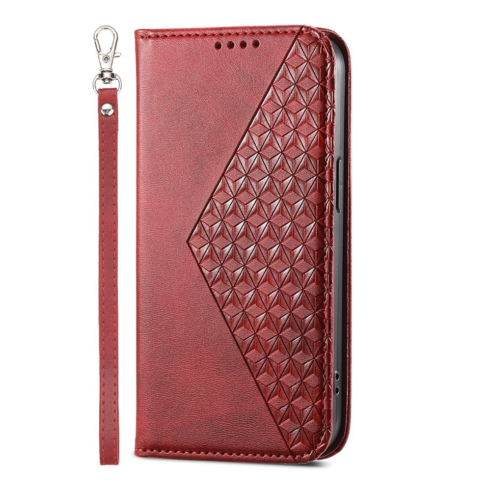 For iPhone 16e Cubic Grid Calf Texture Magnetic Leather Phone Case(Red)