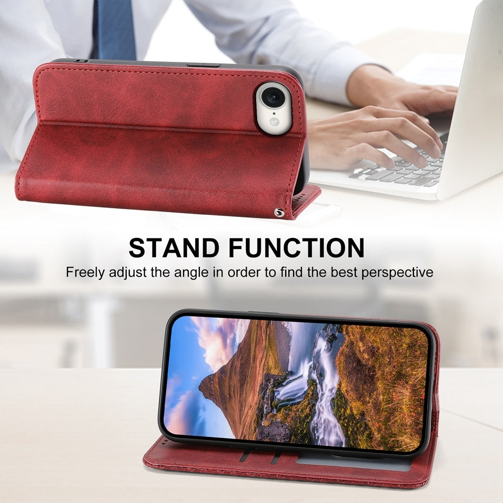 For iPhone 16e Cubic Grid Calf Texture Magnetic Leather Phone Case(Red)
