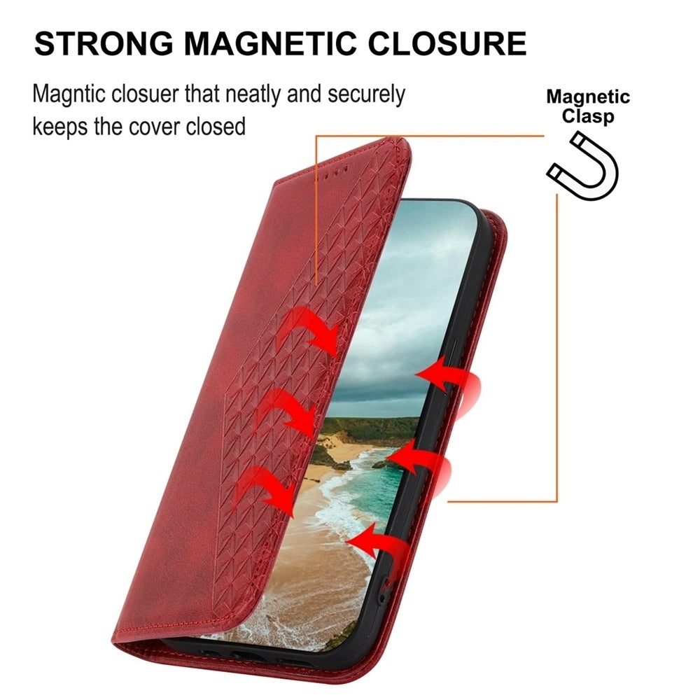 For iPhone 16e Cubic Grid Calf Texture Magnetic Leather Phone Case(Red)