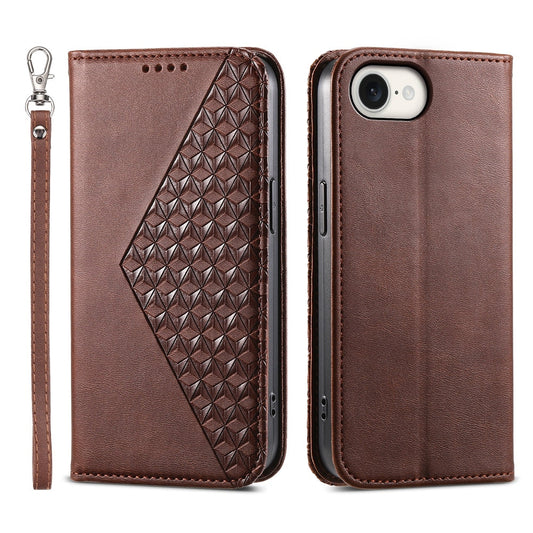 For iPhone 16e Cubic Grid Calf Texture Magnetic Leather Phone Case(Brown)