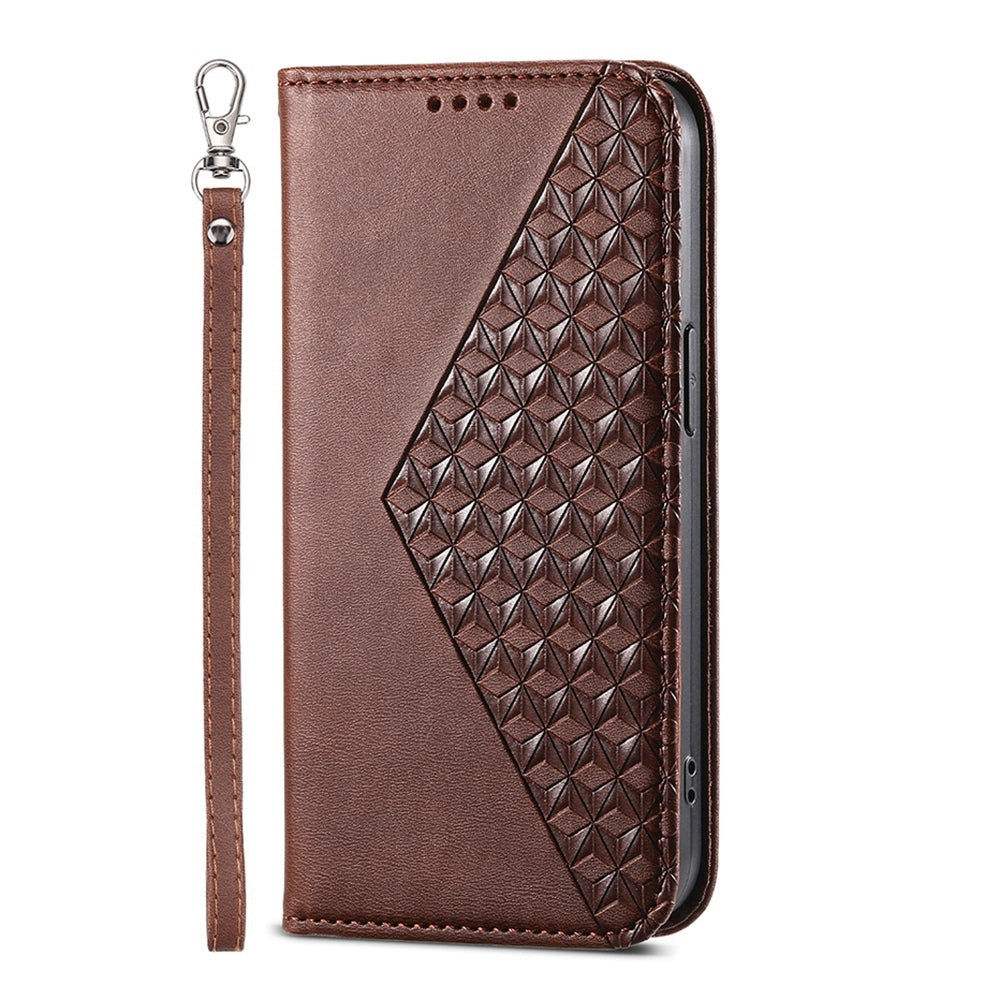 For iPhone 16e Cubic Grid Calf Texture Magnetic Leather Phone Case(Brown)
