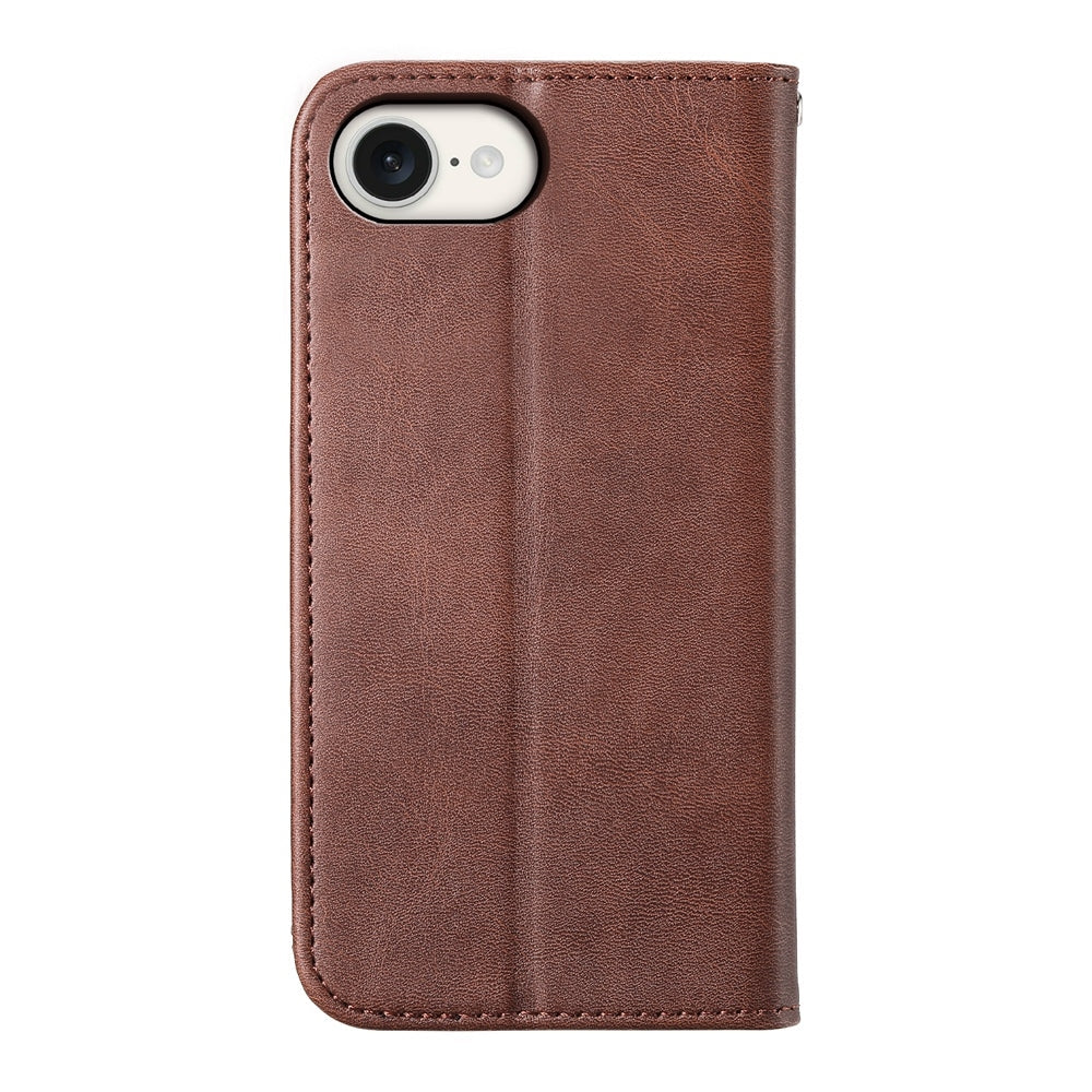 For iPhone 16e Cubic Grid Calf Texture Magnetic Leather Phone Case(Brown)