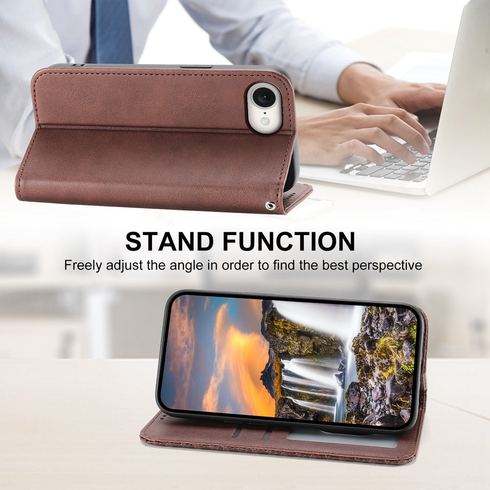 For iPhone 16e Cubic Grid Calf Texture Magnetic Leather Phone Case(Brown)