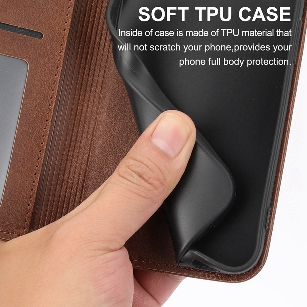 For iPhone 16e Cubic Grid Calf Texture Magnetic Leather Phone Case(Brown)