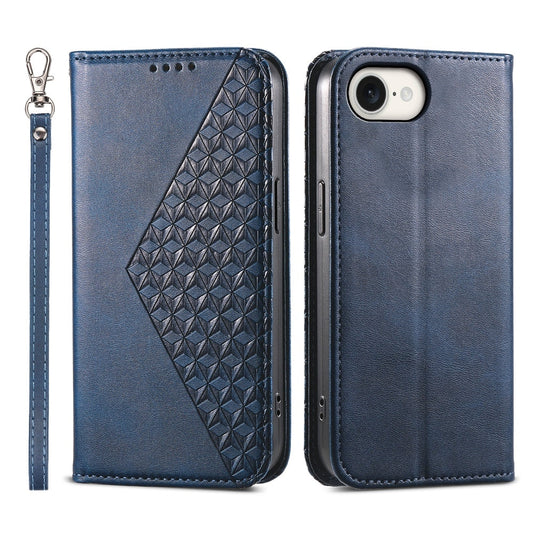 For iPhone 16e Cubic Grid Calf Texture Magnetic Leather Phone Case(Blue)