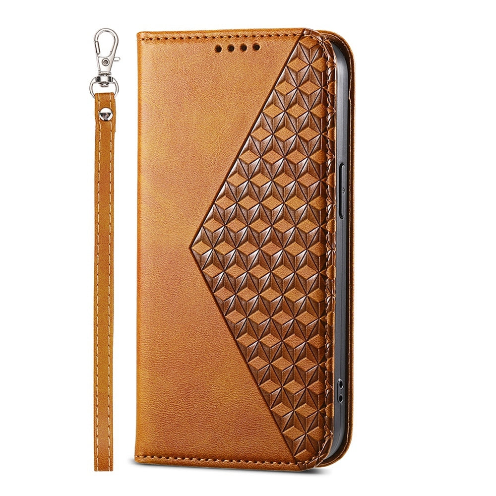 For iPhone 16e Cubic Grid Calf Texture Magnetic Leather Phone Case(Yellow)