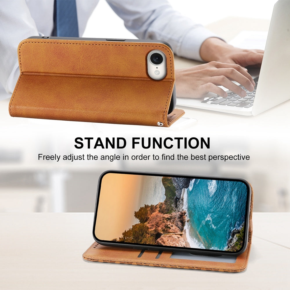 For iPhone 16e Cubic Grid Calf Texture Magnetic Leather Phone Case(Yellow)
