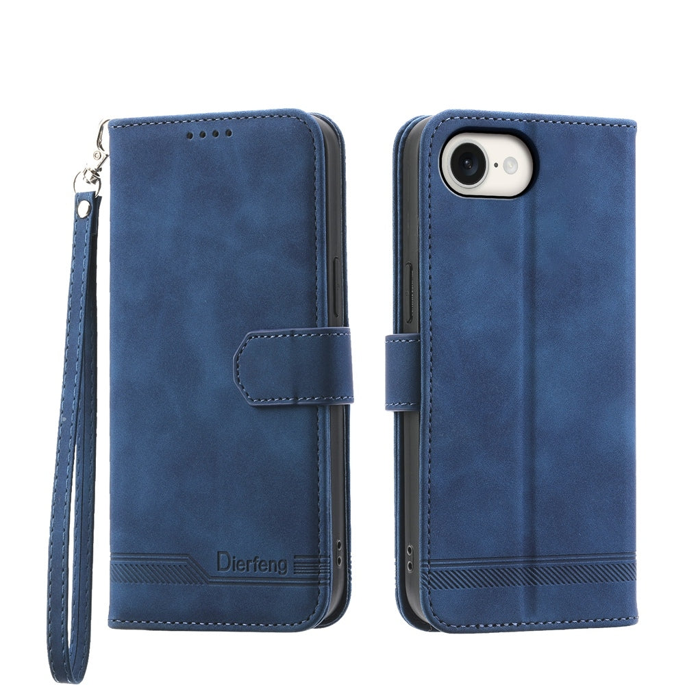 For iPhone 16e Dierfeng Dream Line TPU + PU Leather Phone Case(Blue)