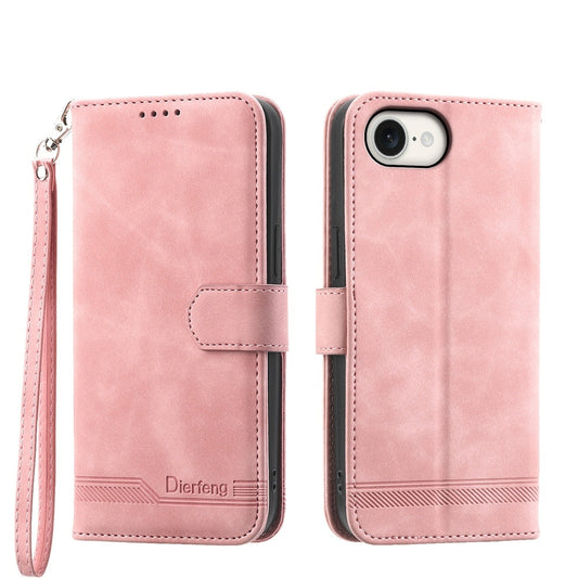 For iPhone 16e Dierfeng Dream Line TPU + PU Leather Phone Case(Pink)