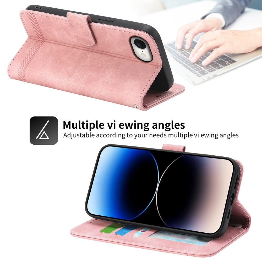 For iPhone 16e Dierfeng Dream Line TPU + PU Leather Phone Case(Pink)