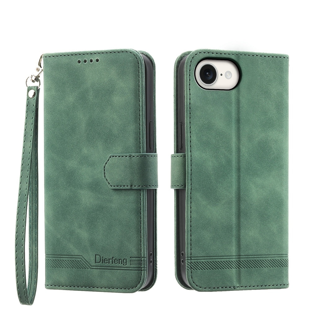 For iPhone 16e Dierfeng Dream Line TPU + PU Leather Phone Case(Green)