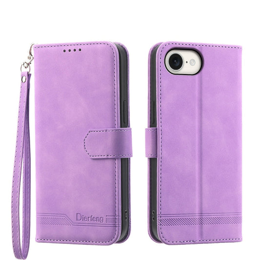 For iPhone 16e Dierfeng Dream Line TPU + PU Leather Phone Case(Purple)