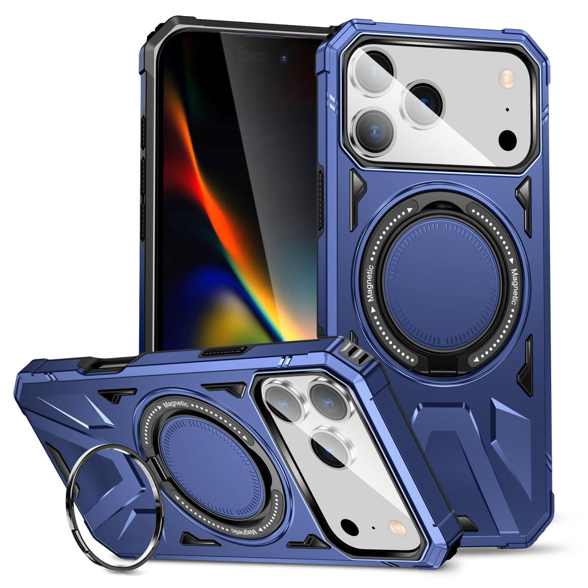 Compatible with iPhone 18 Pro Max & 17 Pro Max MagSafe Magnetic Shockproof Phone Case with Ring Holder - Navy Blue
