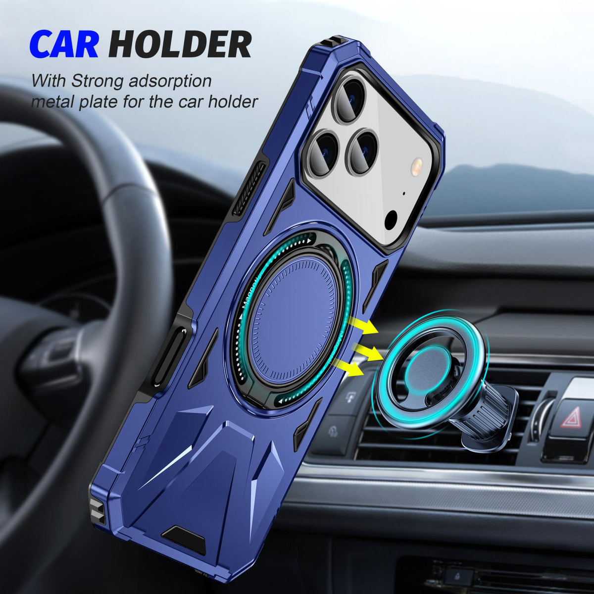 Compatible with iPhone 18 Pro Max & 17 Pro Max MagSafe Magnetic Shockproof Phone Case with Ring Holder - Navy Blue