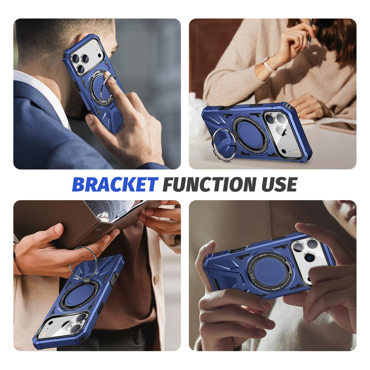 Compatible with iPhone 18 Pro Max & 17 Pro Max MagSafe Magnetic Shockproof Phone Case with Ring Holder - Navy Blue