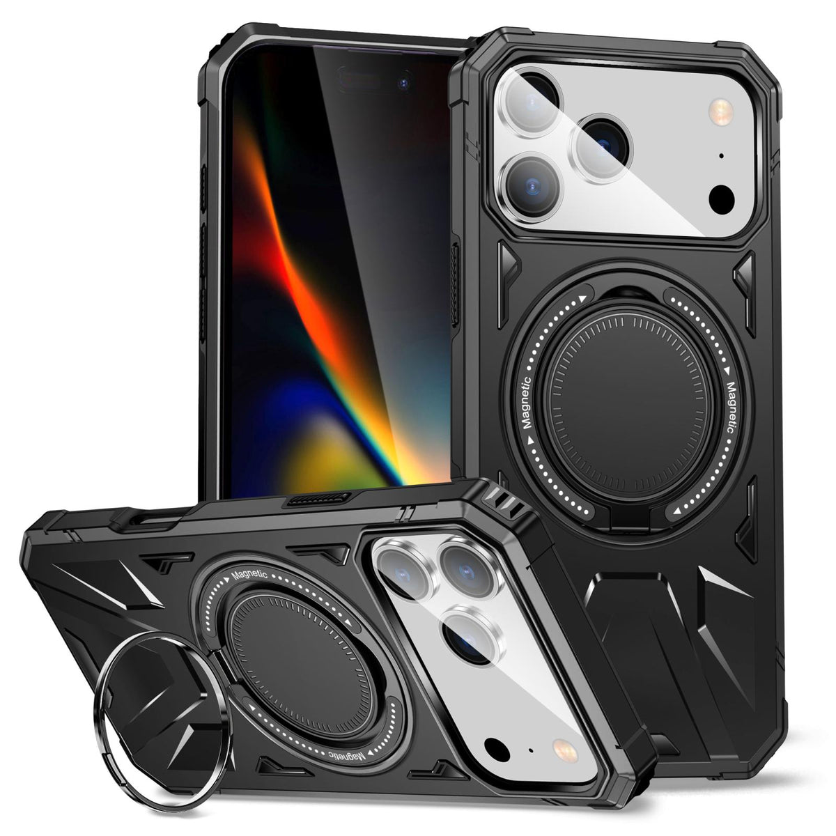 Compatible with iPhone 18 Pro Max & 17 Pro Max MagSafe Magnetic Shockproof Phone Case with Ring Holder - Black
