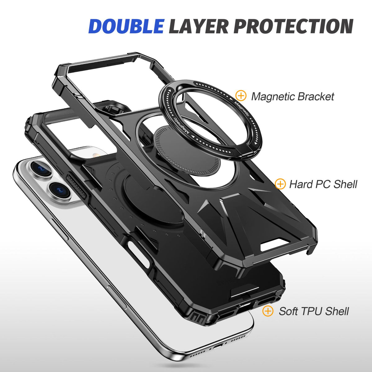 Compatible with iPhone 18 Pro Max & 17 Pro Max MagSafe Magnetic Shockproof Phone Case with Ring Holder - Black