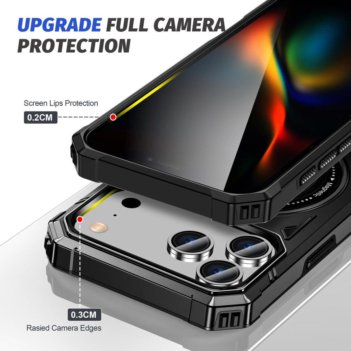 Compatible with iPhone 18 Pro Max & 17 Pro Max MagSafe Magnetic Shockproof Phone Case with Ring Holder - Black