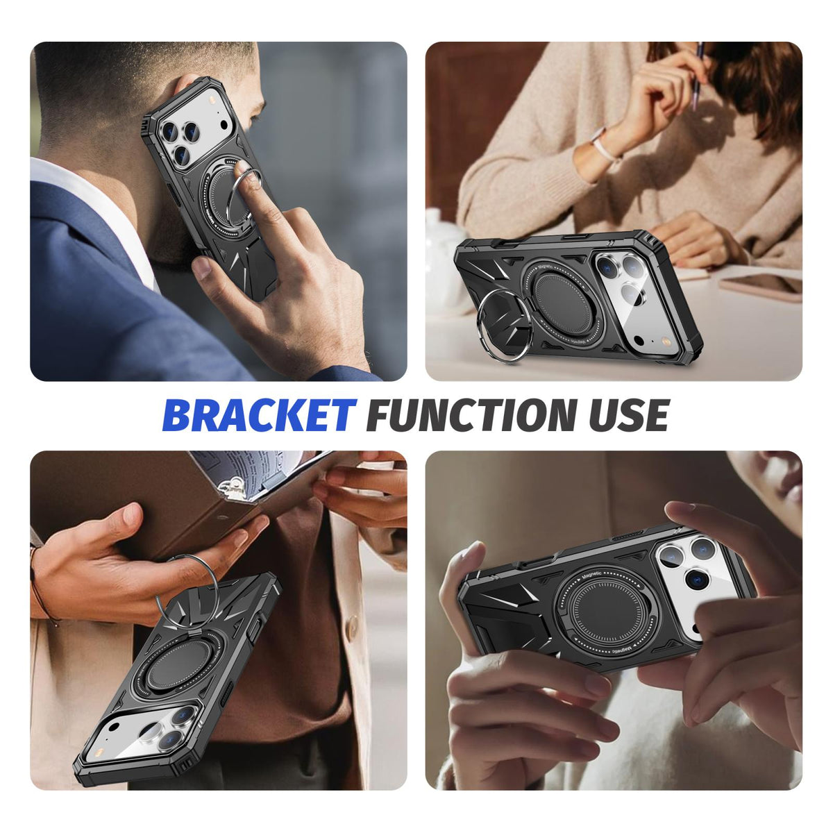 Compatible with iPhone 18 Pro Max & 17 Pro Max MagSafe Magnetic Shockproof Phone Case with Ring Holder - Black