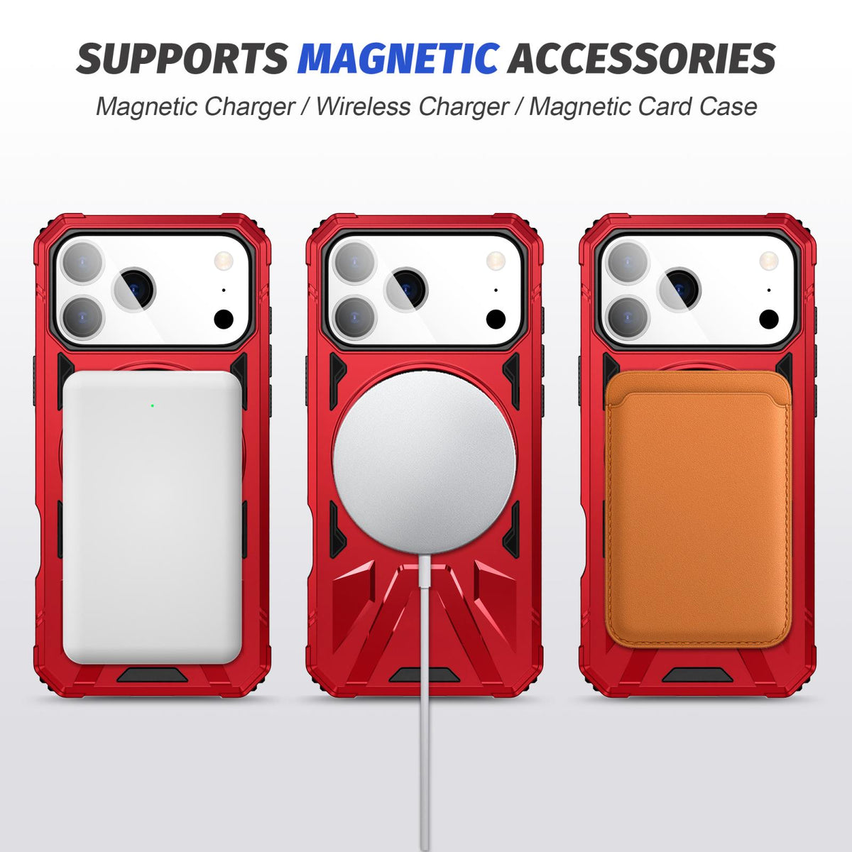 Compatible with iPhone 18 Pro Max & 17 Pro Max MagSafe Magnetic Shockproof Phone Case with Ring Holder - Red