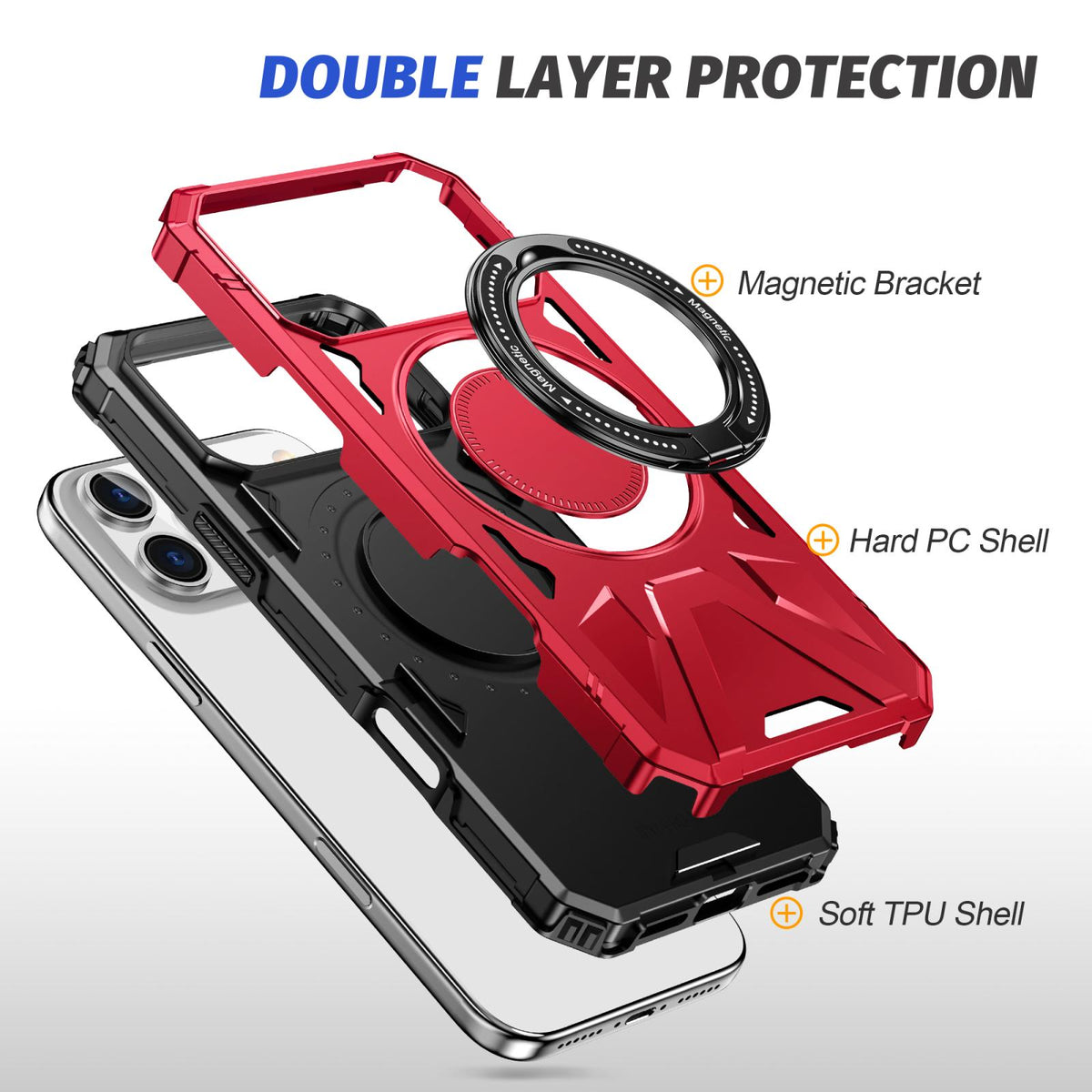 Compatible with iPhone 18 Pro Max & 17 Pro Max MagSafe Magnetic Shockproof Phone Case with Ring Holder - Red