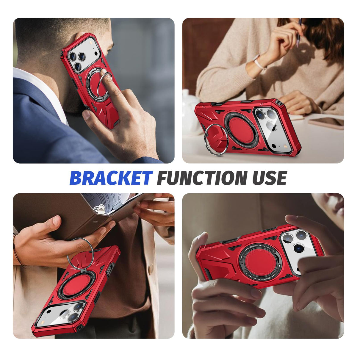 Compatible with iPhone 18 Pro Max & 17 Pro Max MagSafe Magnetic Shockproof Phone Case with Ring Holder - Red