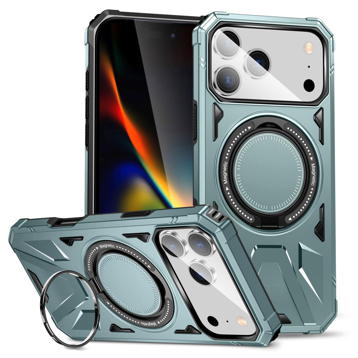 Compatible with iPhone 18 Pro Max & 17 Pro Max MagSafe Magnetic Shockproof Phone Case with Ring Holder - Green