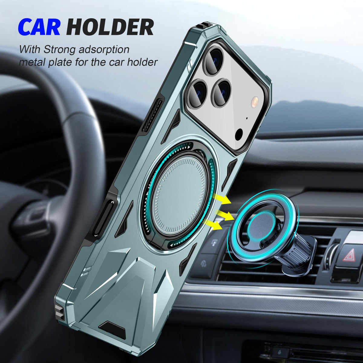 Compatible with iPhone 18 Pro Max & 17 Pro Max MagSafe Magnetic Shockproof Phone Case with Ring Holder - Green