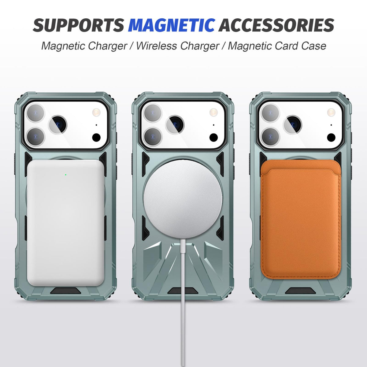 Compatible with iPhone 18 Pro Max & 17 Pro Max MagSafe Magnetic Shockproof Phone Case with Ring Holder - Green