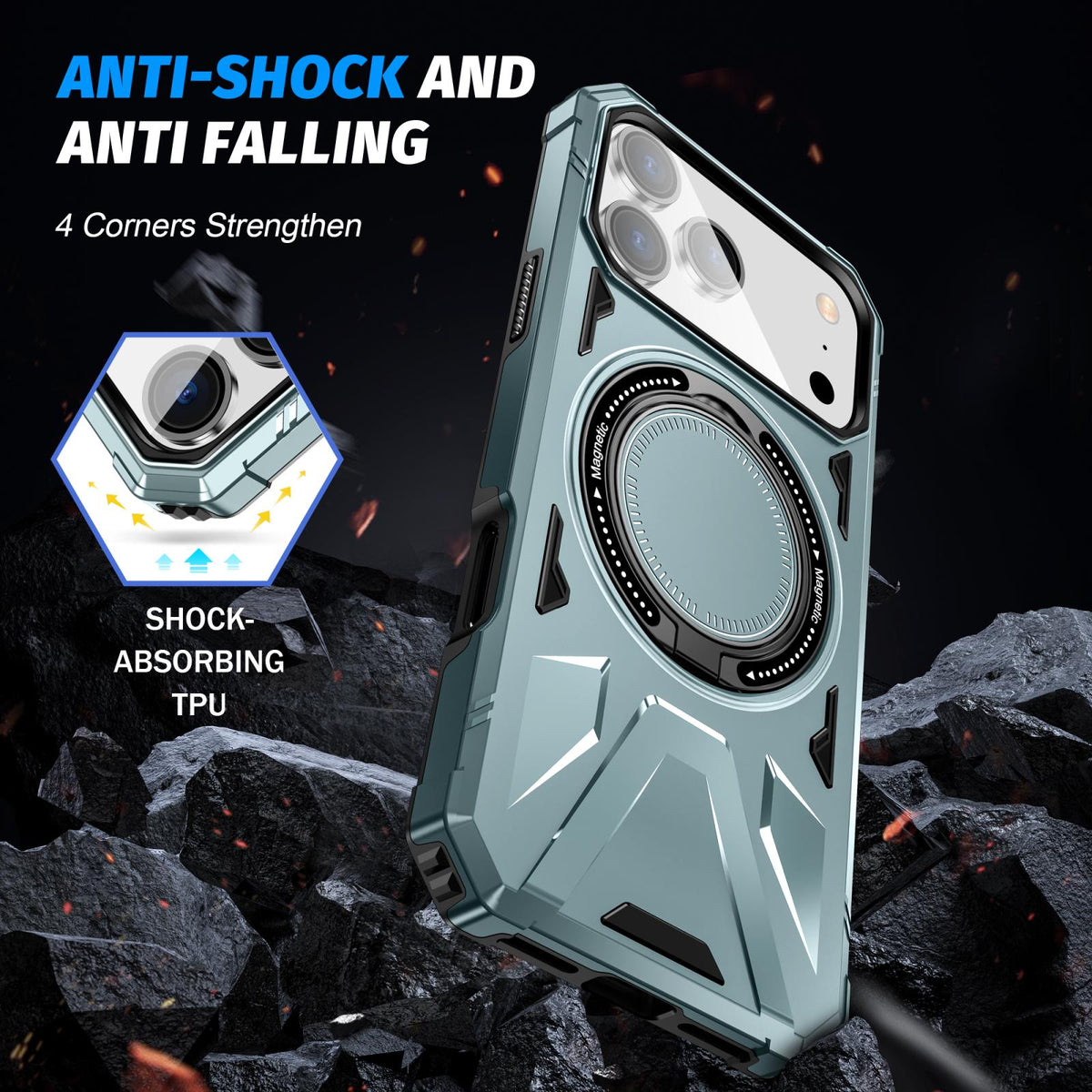 Compatible with iPhone 18 Pro Max & 17 Pro Max MagSafe Magnetic Shockproof Phone Case with Ring Holder - Green