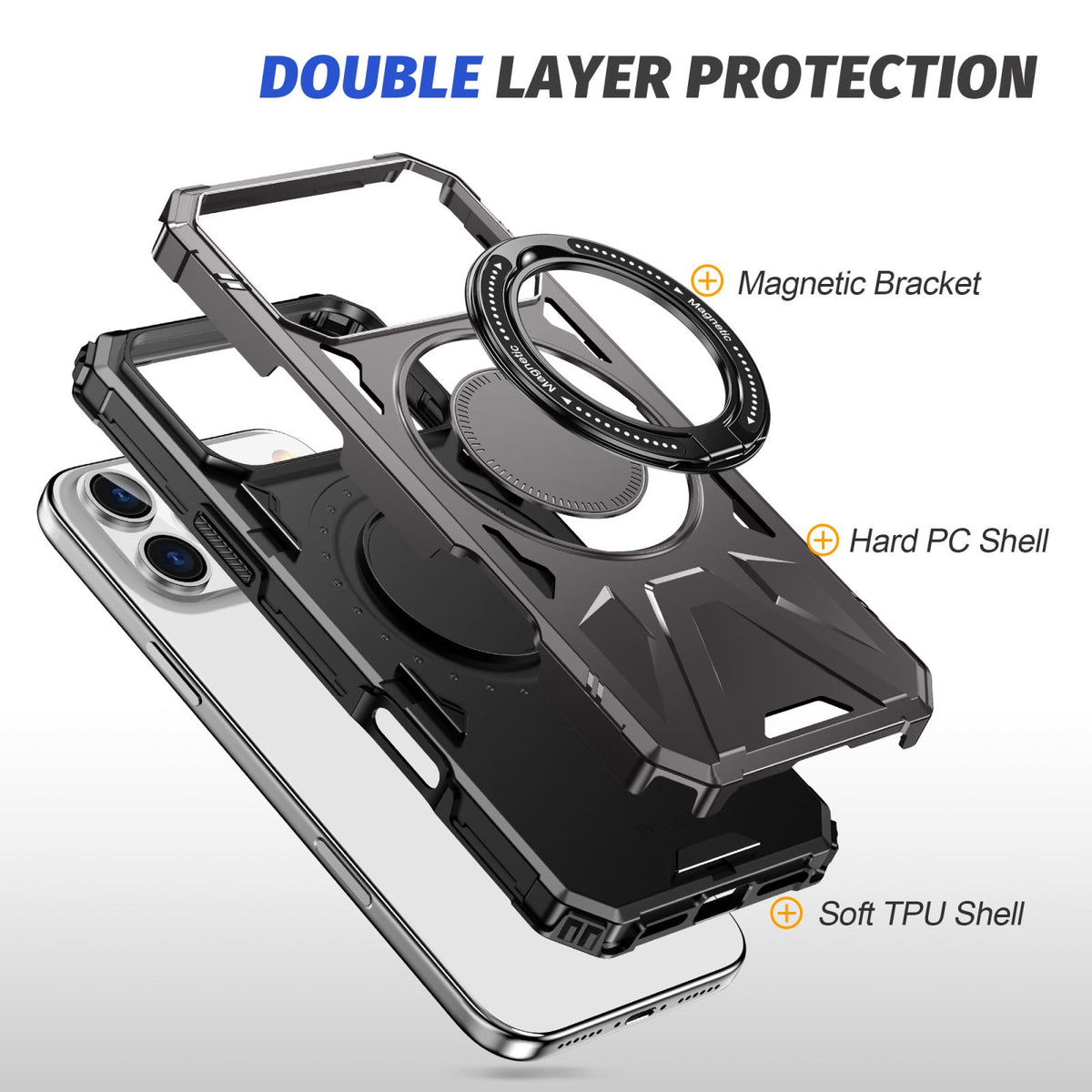 Compatible with iPhone 18 Pro Max & 17 Pro Max MagSafe Magnetic Shockproof Phone Case with Ring Holder - Dark Grey