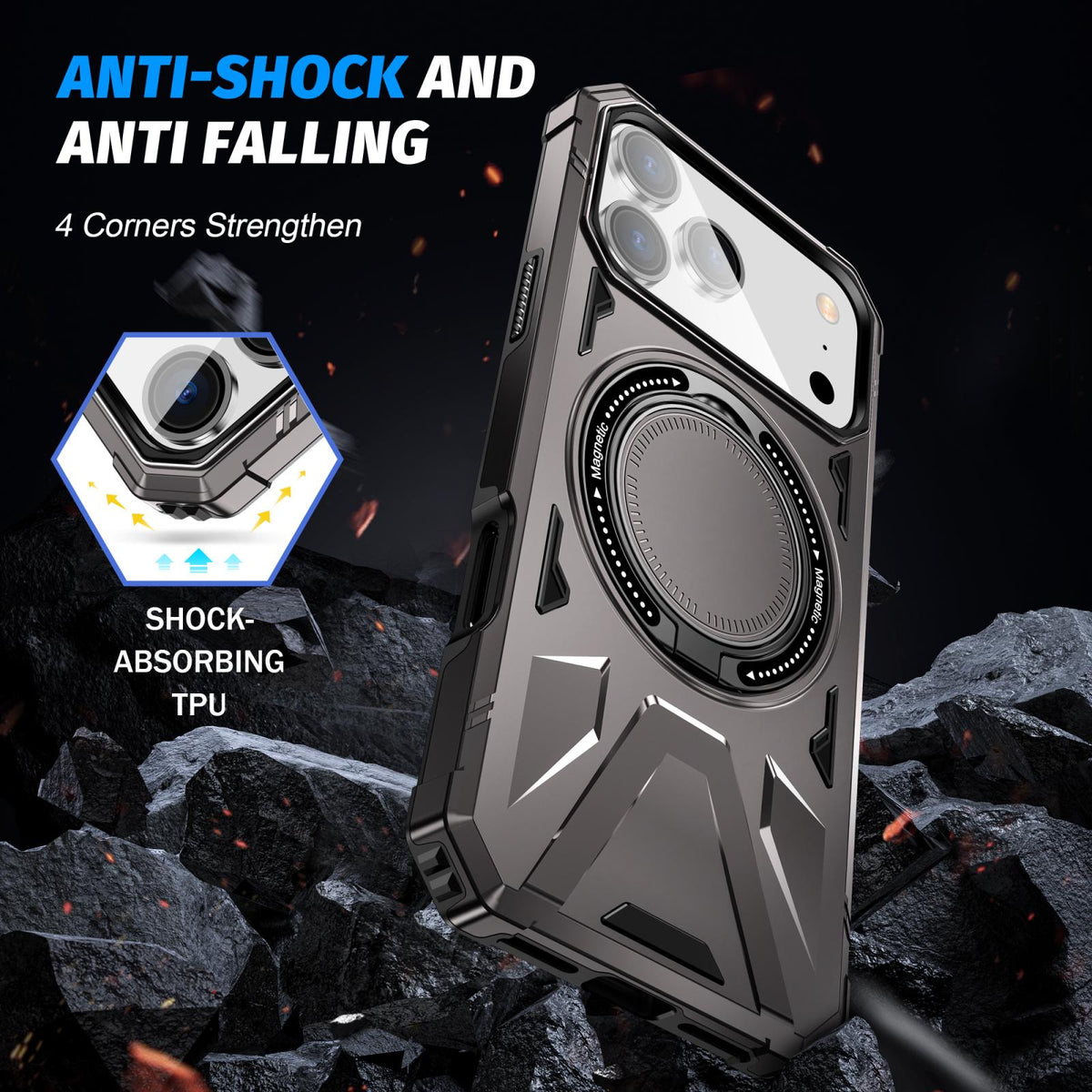 Compatible with iPhone 18 Pro Max & 17 Pro Max MagSafe Magnetic Shockproof Phone Case with Ring Holder - Dark Grey