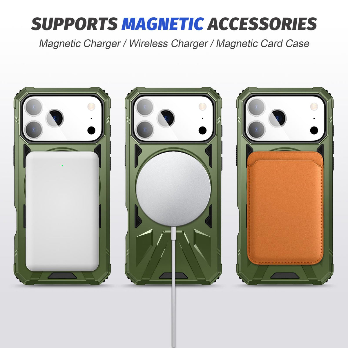 Compatible with iPhone 18 Pro Max & 17 Pro Max MagSafe Magnetic Shockproof Phone Case with Ring Holder - Dark Green