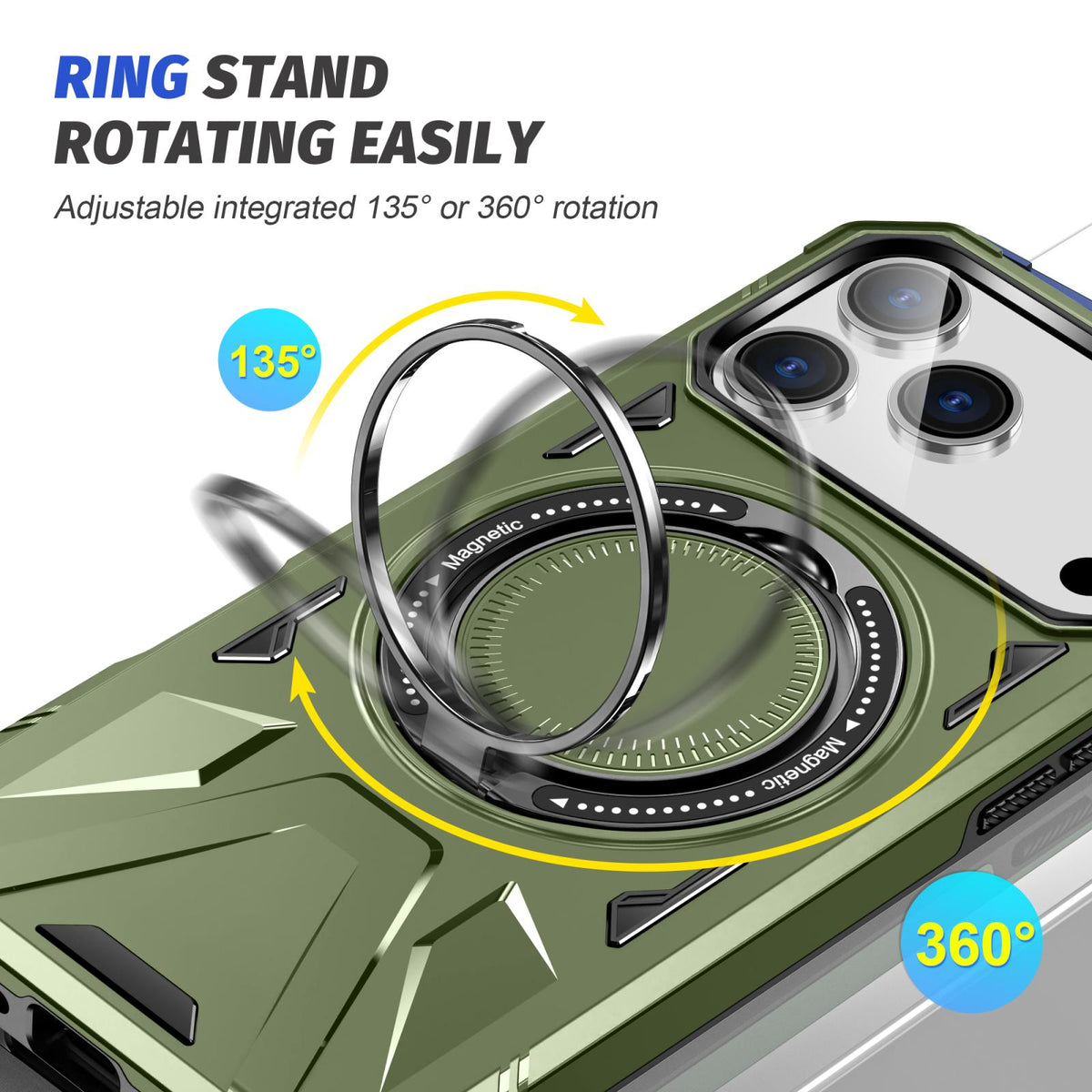 Compatible with iPhone 18 Pro Max & 17 Pro Max MagSafe Magnetic Shockproof Phone Case with Ring Holder - Dark Green