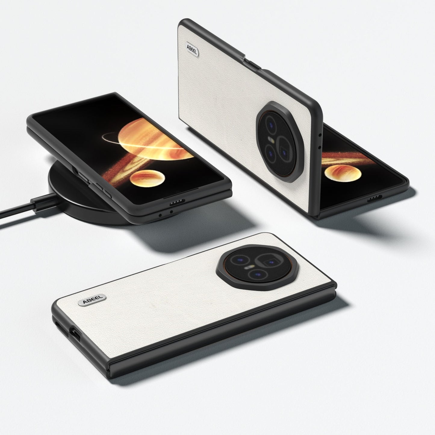 For Honor Magic V3 ABEEL Genuine Leather Wave Black Edge Phone Case(Grey)