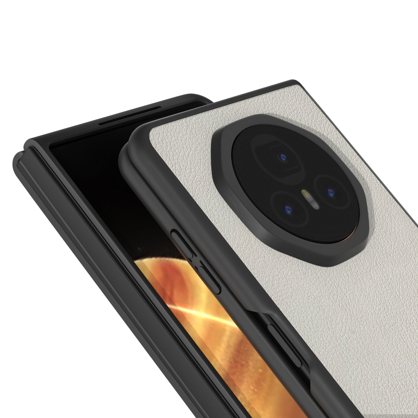 For Honor Magic V3 ABEEL Genuine Leather Wave Black Edge Phone Case(Grey)