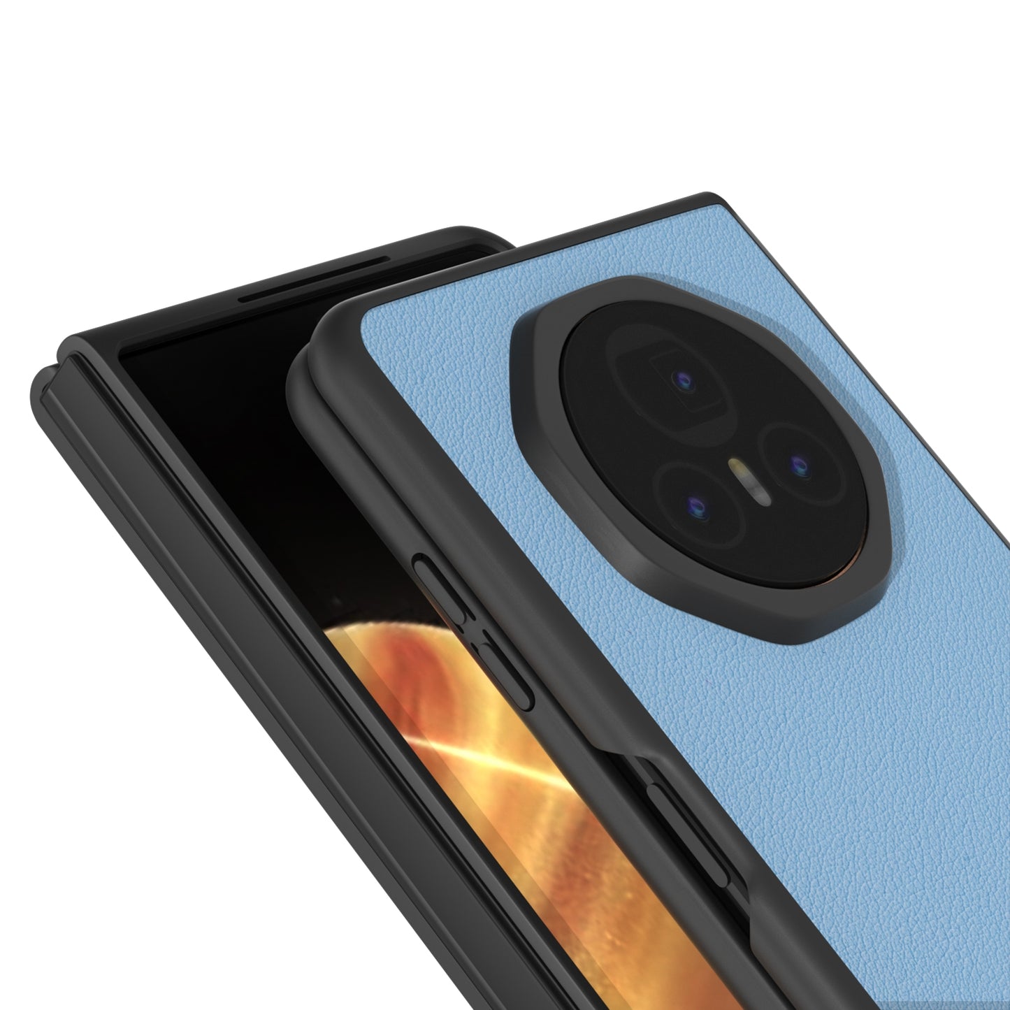 For Honor Magic V3 ABEEL Genuine Leather Wave Black Edge Phone Case(Blue)