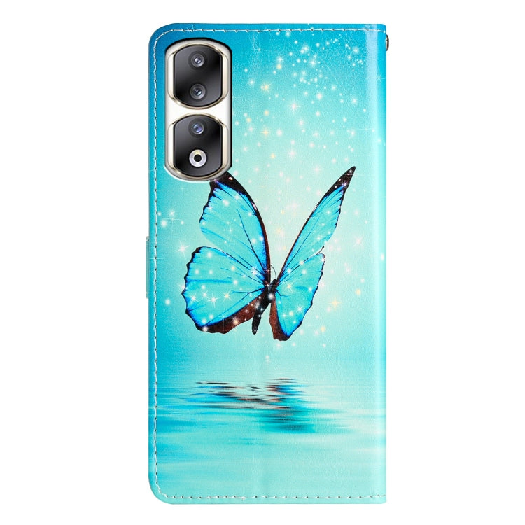 For Honor 90 Pro Colored Drawing Leather Phone Case(Blue Butterfly)