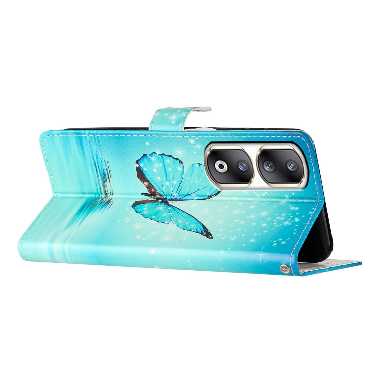 For Honor 90 Pro Colored Drawing Leather Phone Case(Blue Butterfly)