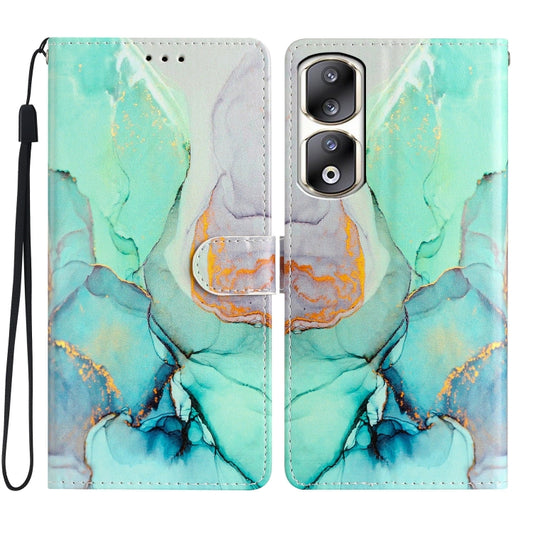 For Honor 90 Pro Colored Drawing Leather Phone Case(Green Marble)