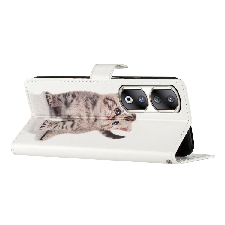 For Honor 90 Pro Colored Drawing Leather Phone Case(Little Tabby Cat)